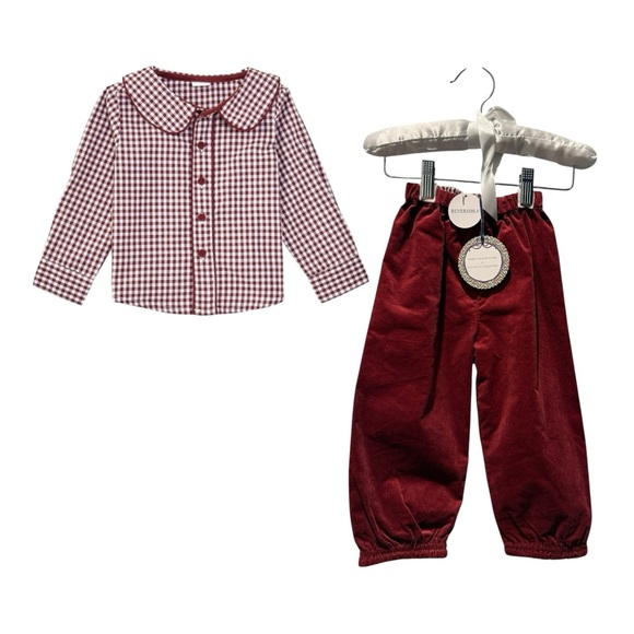 Darby Fallon Clark Edgehill Collection Reversible Holiday Pants Gingham Top Set - Picture 1 of 11